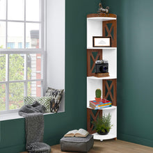 Load image into Gallery viewer, YCICI Corner Shelf Stand, 5 Tier Corner Shelves, Corner Bookshelf Made from Durable Natural Wood, Corner Bookcase and Plant Stand (Brown, 4 Tier)