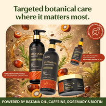 Load image into Gallery viewer, Nuani Batana Oil Shampoo and Conditioner Set (16 fl oz / 470 ml) with Rosemary & Caffeine | Includes Deep Mask, Hair Oil & Silicone Scalp Massager | Sulfate-Free, Paraben-Free for Fuller-Looking Hair.