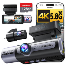Load image into Gallery viewer, 4K Dash Cam Front and Rear, Full HD 3 Channel Dashcam, Free 128GB Memory Card, Built-in 5.8GHz WiFi Built-in GPS, Collision Sensor, Night Vision, 3.16" IPS, 24H Parking Mode(Black)