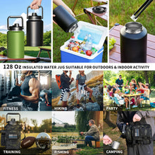 Load image into Gallery viewer, 1 Gallon Insulated Water Bottle with Sleeve - 128 Oz Stainless Steel Water Jug with Handle - Wide Mouth Water Flask with Camo Tactical Carrying Bag for Outdoors, Sport, Gym, Hiking (Black)