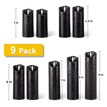 Load image into Gallery viewer, Pandaing Set of 9 Black Regular Textured Flameless Candles Battery Operated LED Real Wax Flickering Electric Candles with Remote Control Timer for Wedding Birthday Halloween Christmas Decorations