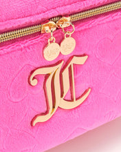 Load image into Gallery viewer, Juicy Couture Hot Pink Makeup Bag Cosmetics Organizer Travel Essentials Train Case Velour Heart Crown