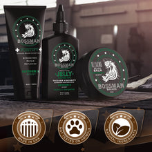 Load image into Gallery viewer, Bossman Essentials Beard Kit for Men - Beard Oil Jelly, Fortifying Conditioner Cream, Beard Balm - Grooming Growth Care Accessories (Vetiver X)