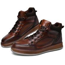 Load image into Gallery viewer, Men's Brown Leather Sneaker Boots Casual Oxford Boot Comfy Shoes for Men Mid-Top Lace Up Fashion Shoe 11