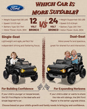 Load image into Gallery viewer, First Ride On 24V Ride on Toys for Big Kids, Licensed Ford Bronco Raptor Electric Car 2 Seater with Remote Control, Kids Ride on Cars w/ 2-Seater, 4.3 Mph Max Speed, Soft Start Function (24V, Black)
