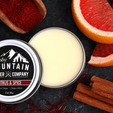 Load image into Gallery viewer, Rocky Mountain Barber Company Solid Cologne for Men – Citrus & Spice Scent – 2 Oz Size - Made with Coconut Oil, Shea Butter - Long-Lasting Scent