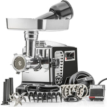 Load image into Gallery viewer, STX International Turboforce II 4000 Electric Meat Grinder | Grinds Soft Bones | Foot Pedal | 6 Grinding Plates | Stainless Steel Blades | Sausage Tubes | Kubbe Maker | Meat Claws | Patty Press & More