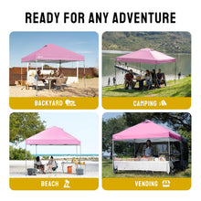 Load image into Gallery viewer, CROWN SHADES 10x10 Pop Up Canopy - Beach Tent with One Push Setup - Easy Outdoor Sun Shade for Events, Parties, Camping - Gazebo with STO-N-Go Cover Bag, Silver Coated Top, Pink