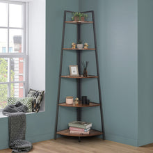 Load image into Gallery viewer, CAPHAUS Tall Corner Shelf Stand, 5-Tier Display Shelves, Ladder Corner Wood Storage Plant Bookshelf with Metal Frame, Versatile Shelving Unit Bookcase for Home Office Space, Rustic Oak