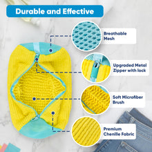 Load image into Gallery viewer, Shoe Washing Machine Bag –2 Pcs Reusable Laundry Shoe Bag with Brush & Shoe Trees, 360° Deep Cleaning Sneaker Washing Machine Bag, Fits All Shoe Types & Sizes (Yellow, 14.8 × 7.4 Inches)