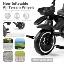 Load image into Gallery viewer, Kinder King Kids Tricycle, 8 in 1 Folding Toddler Trike w/Adjustable Push Handle, Rotatable Seat, Adjustable Canopy, Bell, Five-Point Harness, Storage, Toddler Bike for Age 1-5, Green