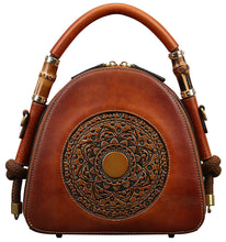 Load image into Gallery viewer, Zhuoliang Genuine Leather Pocketbooks for Women, Retro Organizer Top Handle Satchel Totem Leather Handbag Ladies