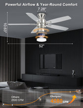 Load image into Gallery viewer, Ohniyou Ceiling Fans with Lights, 52'' Low Profile Ceiling Fan with Light and Remote/APP Control, Modern Flush Mount Ceiling Fan for Indoor Bedroom Living Room, Dimmable, Quiet DC Motor, Silver