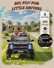 Load image into Gallery viewer, First Ride On 24V Ride on Toys for Big Kids, Licensed Ford F-150 Raptor 2 Seater Kids Ride on Car w/Remote Control, Toddler Electric Car w/LED Lights, Bluetooth, Truck Bed Storage, Soft Start (Black)