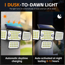 Load image into Gallery viewer, FAXBOX Solar Lights Outdoor 336 LED, Motion Sensor Security Wall Light with Remote, Split 4-Head Adjustable Design, 2400mAh Battery, Waterproof IP65 Garage, Driveway, Garden, Courtyard Lighting(2Pack