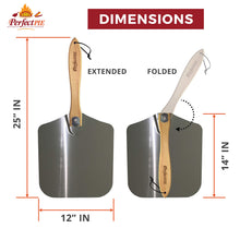 Load image into Gallery viewer, THE PERFECT PIE Premium Pizza Peel 12" x 14" Aluminum Pizza Paddle with Foldable Handle for Storage and 14” Rocker Cutter with Protective Cover. Gourmet Spatula and Cutter Set for Homemade Pizza.