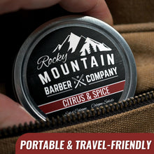 Load image into Gallery viewer, Rocky Mountain Barber Company Solid Cologne for Men – Citrus & Spice Scent – 2 Oz Size - Made with Coconut Oil, Shea Butter - Long-Lasting Scent