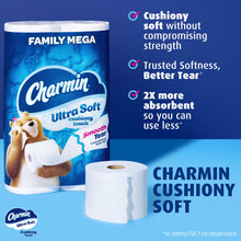 Load image into Gallery viewer, Charmin Ultra Soft Cushiony Touch Toilet Paper, 18 Family Mega Rolls = 90 Regular Rolls