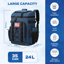 Load image into Gallery viewer, Maelstrom Backpack Cooler,Soft Lightweight Leakproof Cooler Backpack,35 Can Insulated Cooler Bag,Keeps 35 Cans Hot/Cold for Up to 16 Hours,Waterproof Lunch Backpack for Men Women-Blue