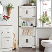 Load image into Gallery viewer, JXQTLINGMU Farmhouse Corner Cabinet, Tall Corner Bathroom Storage Cabinet with Barn Door Design & Adjustable Shelves, for Laundry Room, Living Room, Kitchen,(White)