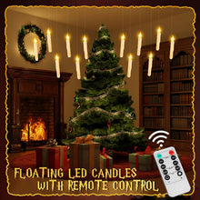 Load image into Gallery viewer, Qmioti Floating Candles with Wand Timer Remote Control - 12 Pack Flickering Warm Light LED Candle, Halloween Decorations for Indoor Outdoor Home Room, Party, Birthday, Wedding (White)