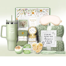 Load image into Gallery viewer, Birthday Gifts for Women Self Care Get Well Soon Gifts, Vanilla Relaxing Spa Gift Basket - Happy Birthday Set w/ Luxury Flannel Blanket & 40 oz Tumbler, Unique Christmas Gift for Mom Her Wife Sister