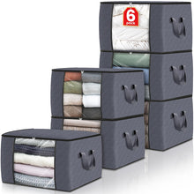 Load image into Gallery viewer, Fab totes 6 Pack Clothes Storage, Foldable Thick Fabric Blanket Storage Bags, Containers for Organizing Bedroom, Closet, Clothing, Comforter,Closet Organization with Handle,Grey