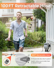 Load image into Gallery viewer, Ayleid Retractable Garden Hose Reel,1/2 in x 100 ft Wall Mounted Hose Reel, with 9- Function Sprayer Nozzle, Any Length Lock/Slow Return System/Wall Mounted/180°Swivel Bracket (Gray)