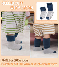 Load image into Gallery viewer, LANLEO Baby Girls Boys Non Slip Socks with Grips Toddler Kids Unisex Warm Thick Cotton Ankle Crew Socks with Grippers 6 Pairs Mix Color B,1-3 Year Old