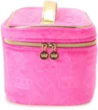 Load image into Gallery viewer, Juicy Couture Hot Pink Makeup Bag Cosmetics Organizer Travel Essentials Train Case Velour Heart Crown