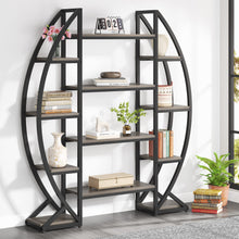 Load image into Gallery viewer, Tribesigns Oval Bookshelf, Triple Wide 5 Tier Etagere Bookcases, Industrial Display Shelves for Living Room (Gray, 55")