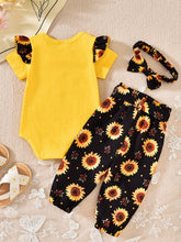 Load image into Gallery viewer, AMAWMW Baby Girl Clothes Set Daddys Girl Mommys World Ruffle Romper Top Floral Pants Newborn Infant Girl Outfit, D-Yellow, 12-18 Months