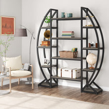 Load image into Gallery viewer, Tribesigns Oval Bookshelf, Triple Wide 5 Tier Etagere Bookcases, Industrial Display Shelves for Living Room (Gray, 55")