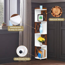 Load image into Gallery viewer, YCICI Corner Shelf Stand, 5 Tier Corner Shelves, Corner Bookshelf Made from Durable Natural Wood, Corner Bookcase and Plant Stand (Brown, 4 Tier)