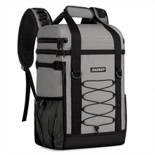 Load image into Gallery viewer, ZAKEEP Cooler Backpack, 36 Cans Multifunctional Leakproof Cooler Backpack with Padded Top Handle, Mesh Pocket for Camping BBQ (Gray)