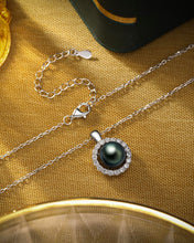 Load image into Gallery viewer, Genuine Tahitian Black Pearl Pendant/Freshwater Cultured White Pearl Necklace with 925 Sterling Silver 5A Cubic Zirconia Pendant,Jewelry Giftsfor Women Wife Mom Her,Silver Chain Length 18''+2''