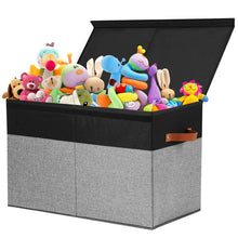 Load image into Gallery viewer, Gowee Large Toy Storage Box with Lid, Sturdy Toys Storage Chest Bin Organizer Basket with Dividers for Kids, Boys, Girls, Nursery, Closet, Bedroom, Playroom 25"x13" x16" (Black and Grey)