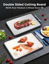 Load image into Gallery viewer, Titanium Cutting Board for Kitchen, Double Sided Non Toxic Titanium Cutting Board with JUICE GROOVE, Food-Grade Metal Chopping Board, Pure Titanium&Wheat Straw PP, Dishwasher Safe16.3”×11”-1 PC