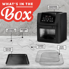Load image into Gallery viewer, Gourmia Air Fryer - 14 Qt All-in-One Oven with Rotisserie, Digital Display with 12 Presets, Roast, Bake, Broil, Dehydrate, Dishwasher Safe Accessories, Black