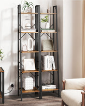 Load image into Gallery viewer, Hzuaneri Ladder Shelf, Bookshelf Bookcase, Freestanding Corner Storage Shelve with 2 Hooks for Home Office, Living Room, Kitchen, Bedroom, Industrial, 5-Tier Rustic Brown BC03201B