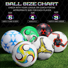 Load image into Gallery viewer, Deekin 6 Pcs Soccer Ball with Pump Official Size Indoor Outdoor Sport Soccer Ball Bulk Machine Stitched Soccer Gift for Child Teen Adult Game Training(Size 4)