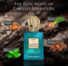 Load image into Gallery viewer, Prince Parfums Dubai - The Story of Amber Woods - 3.4 Ounces - Exquisite Men's Extrait de Parfum - Rich, Luxurious Scent of Amber, Cedar, Vetiver for the Modern Man - Depth, Warmth & Mastery