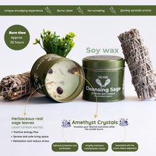 Load image into Gallery viewer, Sage Candle for Cleansing House Negative Energy Smudge Kit - 5oz Soy Wax Natural Clean Organic Non Toxic - Aromatherapy Spiritual Meditation Gifts - Long Lasting Highly Scented Candel with Crystals