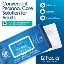 Load image into Gallery viewer, Inspire Adult Wet Wipes, Wash Cloths | Adult Wipes for Incontinence & Cleansing for Elderly, 8"x12" Count 12 packs of 50