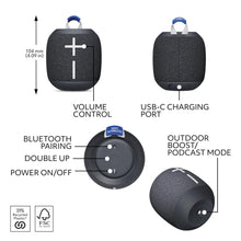 Load image into Gallery viewer, Ultimate Ears WONDERBOOM 4 Portable Waterproof Bluetooth Speaker with Big Bass and 360-Degree Sound, Dustproof Floating Speaker with 131ft (40m) Range - Black