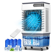 Load image into Gallery viewer, 3000CFM Swamp Cooler, 4-IN-1 Evaporative Air Conditioners With 9.2 Gal Water Tank, 4 Ice Packs, Remote, 12H Timer, 120°Oscillation, 36”Portable Cooling Fan with 3 Modes&Speeds for Bedroom Indoor Room