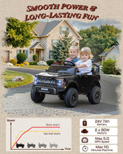 Load image into Gallery viewer, First Ride On 24V Ride on Toys for Big Kids, Licensed Ford F-150 Raptor 2 Seater Kids Ride on Car w/Remote Control, Toddler Electric Car w/LED Lights, Bluetooth, Truck Bed Storage, Soft Start (Black)