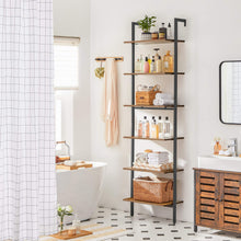 Load image into Gallery viewer, VASAGLE Industrial Ladder Shelf, 6-Tier Bookshelf, Wall Shelf for Living Room, Office, Kitchen, Bedroom, 23.6 x 11.8 x 80.6 Inches, Rustic Brown and Black ULLS103B01