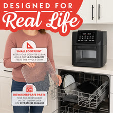 Load image into Gallery viewer, Gourmia Air Fryer - 14 Qt All-in-One Oven with Rotisserie, Digital Display with 12 Presets, Roast, Bake, Broil, Dehydrate, Dishwasher Safe Accessories, Black