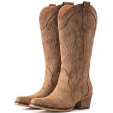 Load image into Gallery viewer, IUV Cowboy Boots For Women Western Cowgirl Boots with Chunky Heel Mid Calf Snip Toe Ideal for low insteps